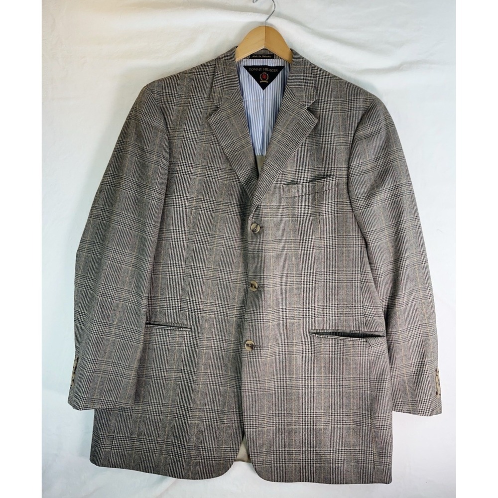 Vintage‎ 90s Tommy Hilfiger Mens 44L Worsted Sport Coat Suit Jacket Acetate